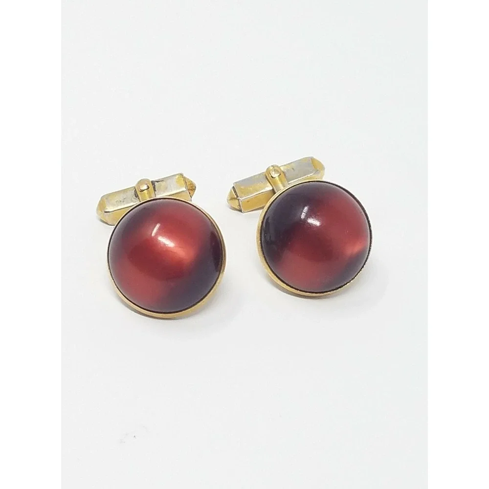 Vtg Swank cufflinks pink glass‎ Cabochon gold tone men accessories old money